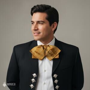 Mexican Embroidered Charro Moño – Traditional Satin Mariachi Bow Tie